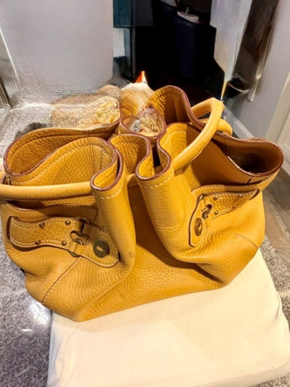 Cole Haan Village Classics pebbled leather tote satchel handbag in a mustard ye - Picture 6 of 9